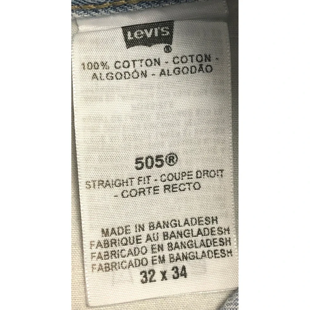 Levis 505 Straight Fit Jeans Mens 32x34 Light Wash Blue Denim Retro 90s Style